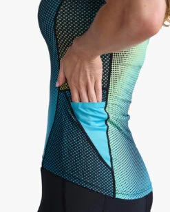 2XU Aero Tri Top Korte Mouw Blauw/groen Dames -Zwemartikelen Winkel 2xu aero sleeved top wt6666a cya wht 023