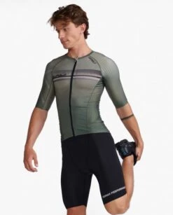 2XU Aero Tri Top Korte Mouw Groen Heren -Zwemartikelen Winkel 2xu heren tri top mt6662a alp per 04