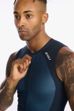2XU Light Speed Front Zip Trisuit Mouwloos Blauw Heren -Zwemartikelen Winkel 2xu heren trisuits mt6660d out wht 03