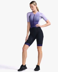 2XU Light Speed Trisuit Korte Mouw Paars Dames -Zwemartikelen Winkel 2xu light speed sleeved trisuit korte mouw wt7018d par wht 018