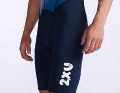 2XU Aero Trisuit Korte Mouw Wit/blauw Heren -Zwemartikelen Winkel 2xu trisuit aero sleeved mt6426d mdn wht 023
