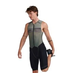 2XU Aero Front Zip Trisuit Mouwloos Groen Heren -Zwemartikelen Winkel 2xu trisuits heren aero front zip sleeveless mt6427d alp per 03