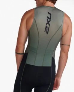 2XU Aero Front Zip Trisuit Mouwloos Groen Heren -Zwemartikelen Winkel 2xu trisuits heren aero front zip sleeveless mt6427d alp per 06