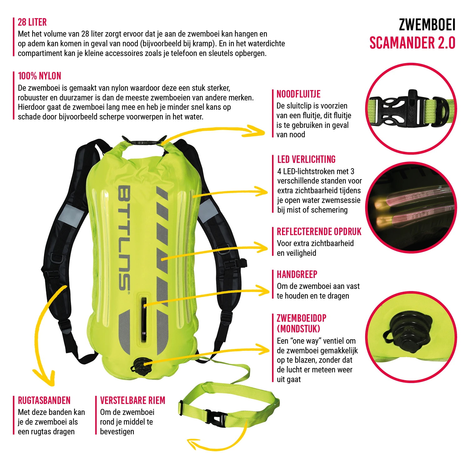 BTTLNS Saferswimmer Veiligheid Verlichte Zwemboei Scamander 2.0 Neon Groen 4 BTTLNS Saferswimmer Veiligheid Verlichte Zwemboei Scamander 2.0 Neon Groen - Afbeelding 2